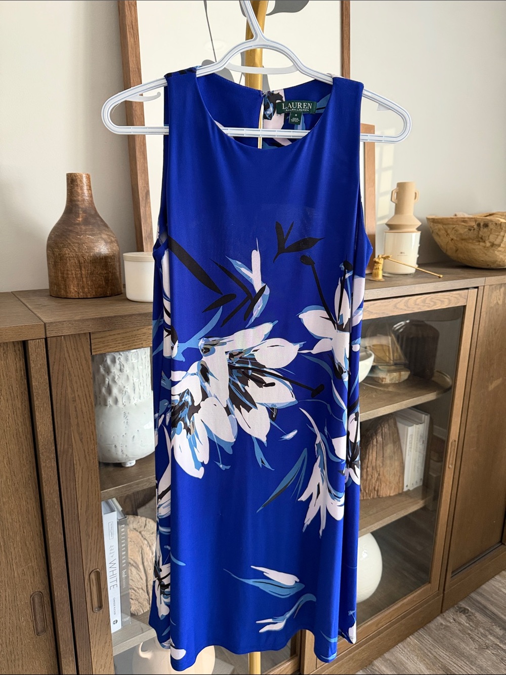 5. Ralph Lauren Cobalt Blue Floral Sleeveless Shift Dress.